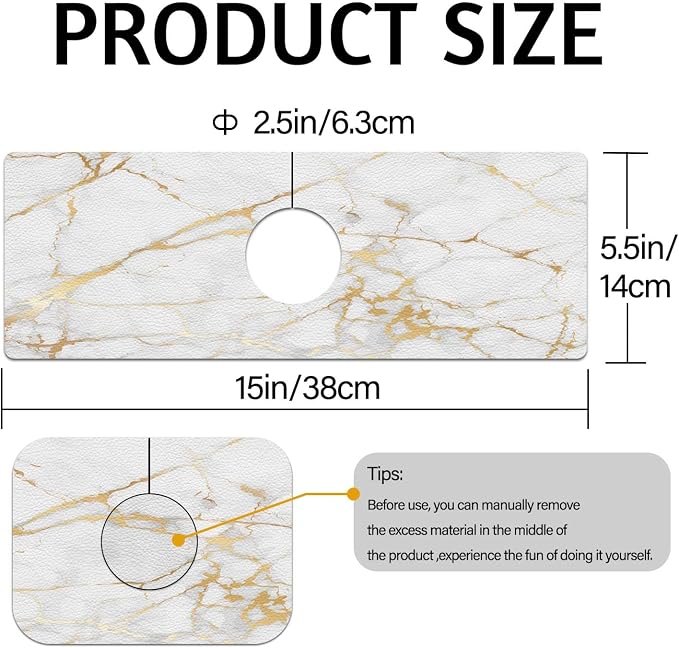 MCALK Marble White Kitchen Sink Faucet Mat Splash Guard, Absorbent Quick-Dry Kitchen Sink Mat - Ideal for Splash Guard & Drip Catching with Modern Art Decor( 1pc 15"x5.5") - Image 5