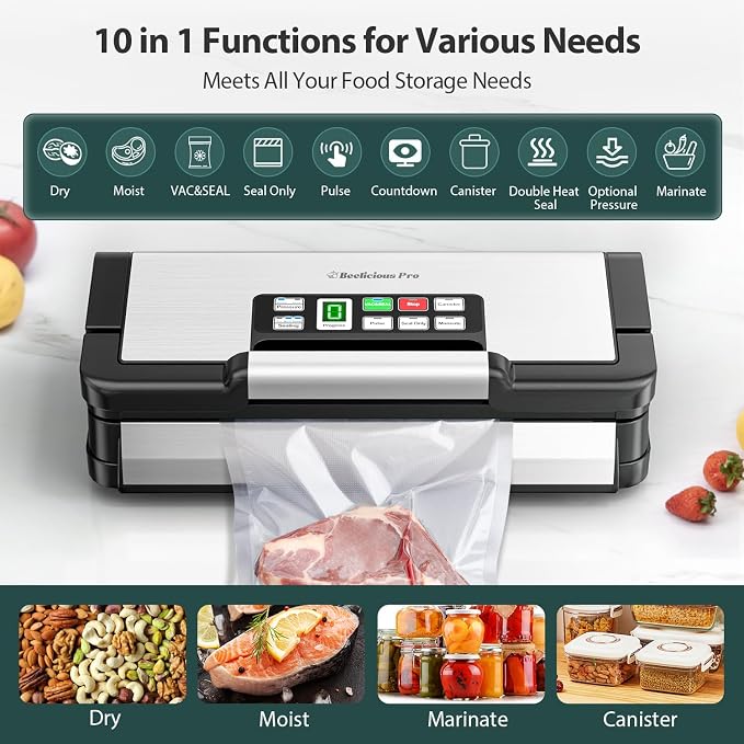 95kPa Vacuum Sealer Machine with AquaLock Technology, Dual-Pump Automatic Food Sealer for Dry & Moist Foods, Double Heat Seal, Built-in Cutter, Bag Storage & Accessory Hose,2 Bag Rolls,Stainless Steel - Image 3