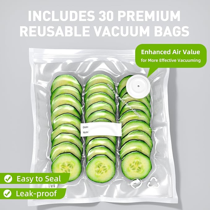 Handheld Vacuum Sealer for Food Storage: Portable Vacuum Sealing Machine with 30 Vacuum Bags - USB Rechargeable Cordless Food Sealer Saver for 5X Preservation - Image 5