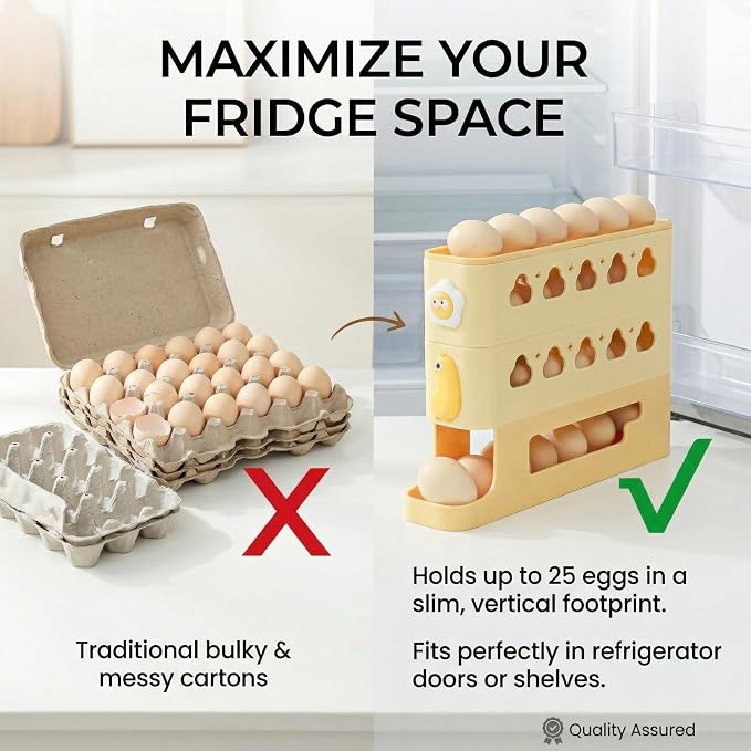 Osuke Egg Holder for Fridge, 2-Tier Drawer Style Egg Organizer for Refrigerator, Holds 40 Eggs, Clear Stackable Egg Container with Freshness Date Tracker,Kitchen Fridge Storage,BPA-Free (Yellow) - Image 6