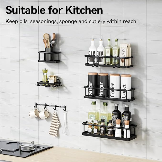 Shower Caddy Adhesive, Rustproof Shower Organizer with Soap Holder, Large Capacity Shower Shelves for Inside Shower, No Drilling Bathroom Organizers and Storage for Home Decor 6 Pack Black - Image 7