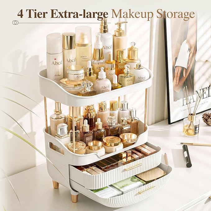 4-Tier Makeup Organizer Bathroom Countertop Storage White | Versatile Storage for Vanity, Desk, Bedroom, Holds Lipstick, Perfume, Skincare, Mask, Cosmetics - Image 2