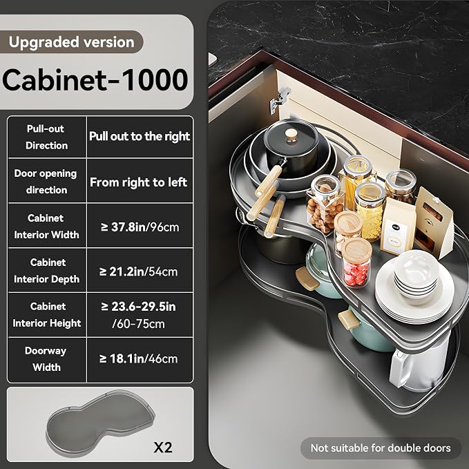 Blind Corner Cabinet Pull Out Organizer, 2-Tier Shelf, Adjustable Height | Fits 18" Cabinet Openings, Right Swing for Left Hinges, Adjustable Height Design, Blind Corner Cabinet for Kitchen Storage - Image 3
