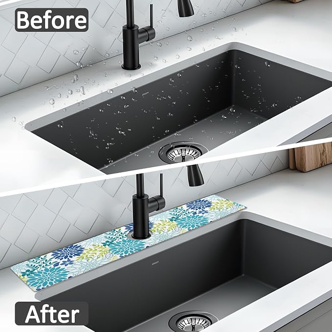 24" X 5.5" Kitchen Sink Splash Guard Faucet Mat Flora Super Absorbent Fast Drying Faucet Guard & Draining Mat Sink Splash Guard Behind Faucet for Kitchen, Bathroom - Image 7