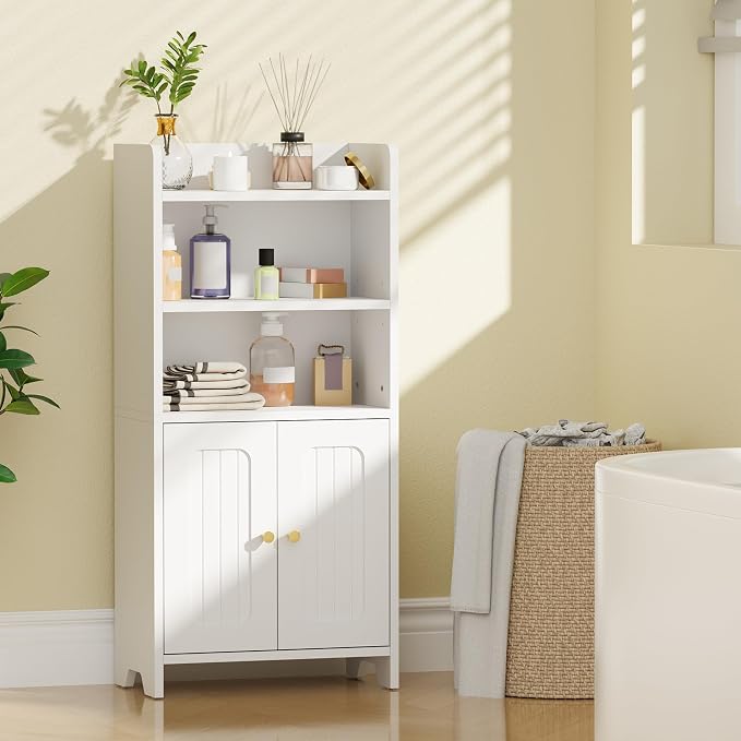 BEWISHOME Bathroom Storage Cabinet,Small Floor Cabinet,Toilet Paper Cabinet | with 2 Doors and Shelves, Bathroom Organizers and Storage for Small Spaces, White 7.9" D x 14.6" W x 31" H YYG08W - Image 3