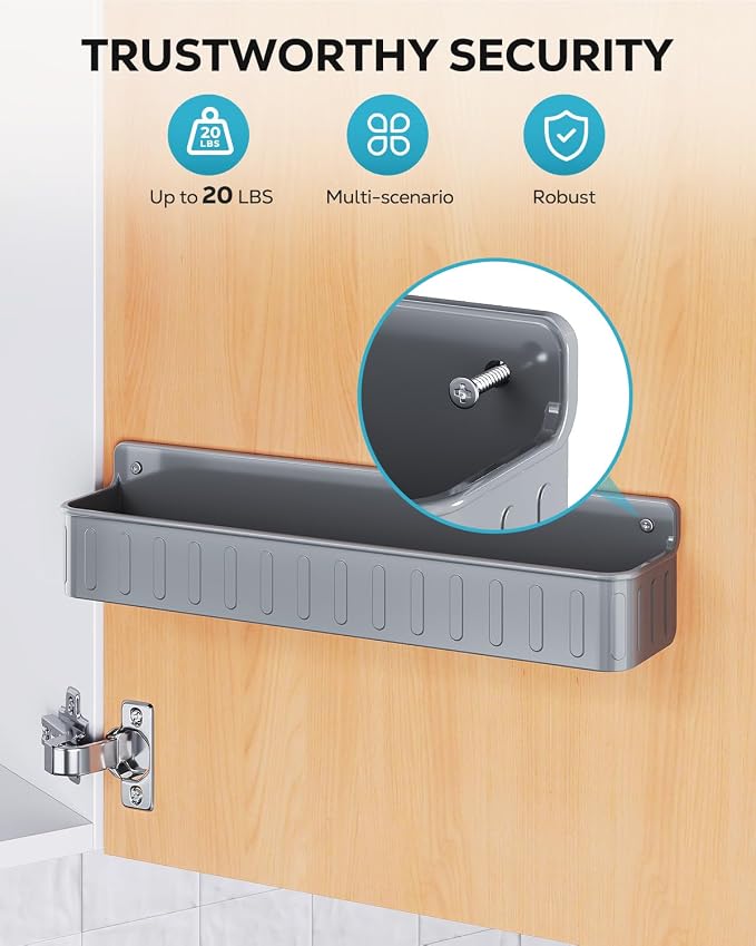 Nieifi Spice Rack Wall Mount, 4 Pack Grey, 2" Depth, Screw/Adhesive | Wall-Mounted with Removable Hooks Saves Counter Space, Fits 2" Deep Jars, Ideal for Kitchen Cabinets, Pantry Doors, and RVs - Image 7