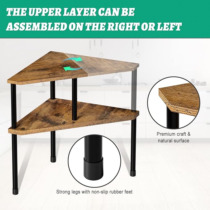 Weenson Kitchen Countertop Organizer Spice Rack for Salt, Bathroom Counter Organizer Over Sink for Toiletries, Makeup, 2-Tier Corner Counter Shelf for Coffee Area Storage Dresser Table(Rust Brown) - Image 7