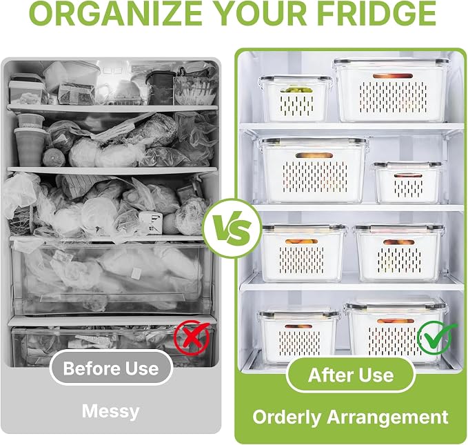 5 Pack Large Fruit Storage Containers for Fridge, Leakproof Produce Containers with Removable Colanders, Dishwasher Safe Fridge Organizers and Storage, Keep Berry, Vegetables Fresh Longer - Image 6