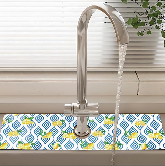 Patterned Sink Faucet Mat Kitchen Splash Guard Super Absorbent Drying Mat, Non-Slip Drain Pad for Kitchen Counter or Bathroom-24x5.5in - Image 2
