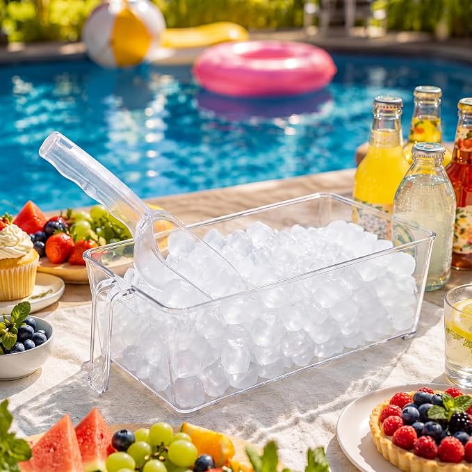 Havawish 2 Sets Ice Storage Bin for Freezer, 12.4 x 5.91 x 3.94 Inches | Plastic Ice Container with Flexible Scoop Lid and Handle for Home Office Fridge Storage - Image 4