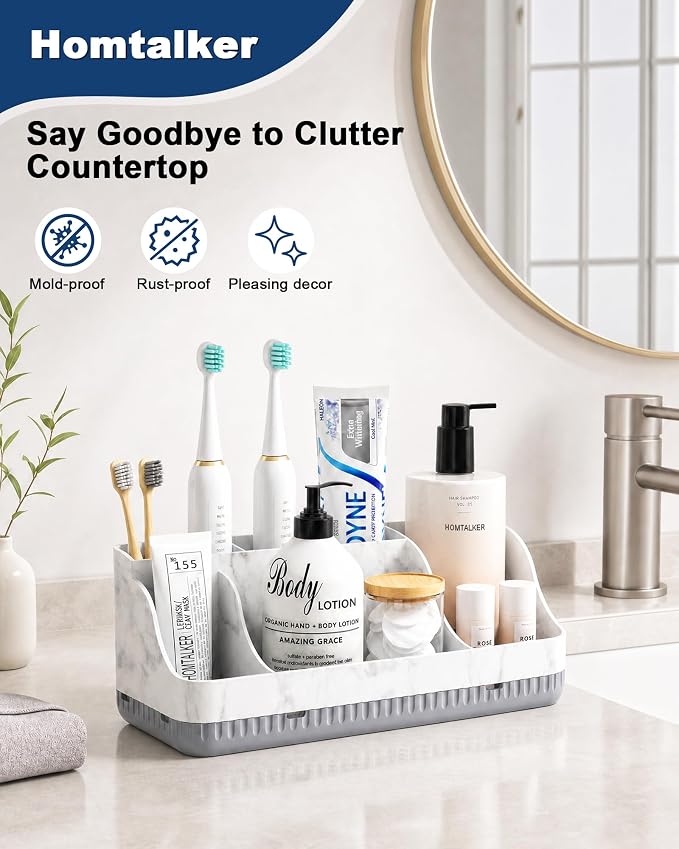 Bathroom Counter Organizer and Storage, 7 Slots Detachable Toothbrush Holders for Bathrooms, Anti-Slip Electric Toothbrush and Toothpaste Holder Countertop - Image 2