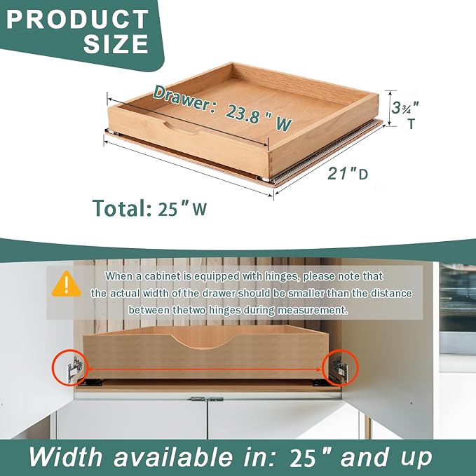 Pull Out Drawers for Kitchen Cabinets, Fully Assembled Wood Cabinet Pull Out Drawer, Pull Out Cabinet Organizer, Fast and Easy DIY Installation, 25”W x 21”D - Image 3