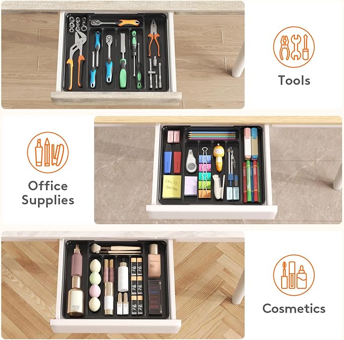Lifewit Silverware Organizer for Drawer, Expandable Utensil Tray, BPA-Free Adjustable Cutlery Holder for Kitchen Storage, 8.1-13.9 x 11.3, Black - Image 8