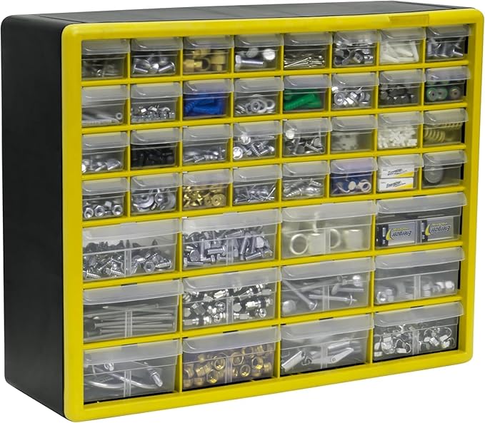Akro-Mils 44-Drawer Plastic Drawer Storage Cabinet for Garage Organization, Bead Organizer, Building Bricks Storage, Teacher Toolbox, Makeup Organizer, 20-Inch W x 6-Inch D x 16-Inch H, 10144 Yellow - Image 8