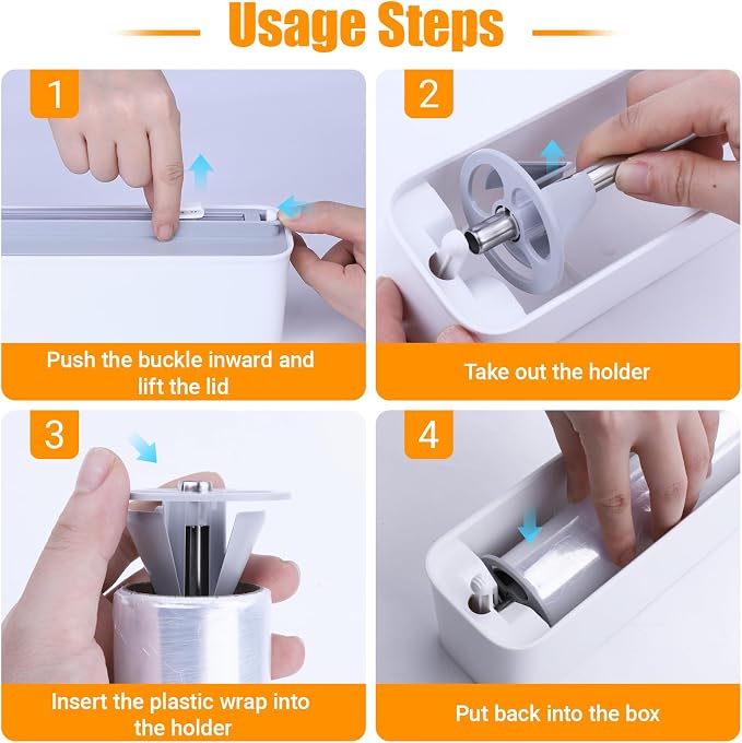 Magnetic Plastic Wrap and Foil Dispenser with Cutter | Magnetic & Adhesive Mounting, Fits for Max 12.8In x 328Ft of Plastic Wrap, 12.8In x 164Ft of Foil & Parchment Paper - Image 6