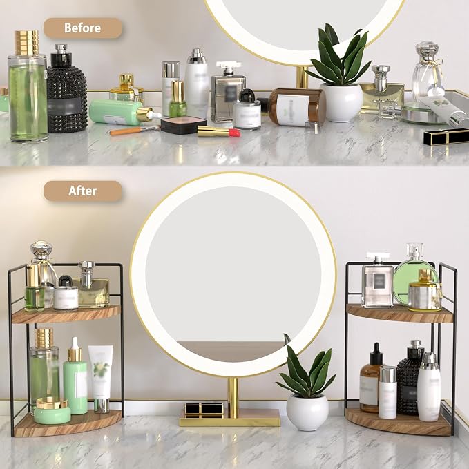 2 Pack Bathroom Counter Organizer, 2 Tier Corner Bathroom Counter Organizer Wooden Double Vanity Organizers for for Double Sink Organizers and Kitchen Storage Dresser Decoration - Image 4