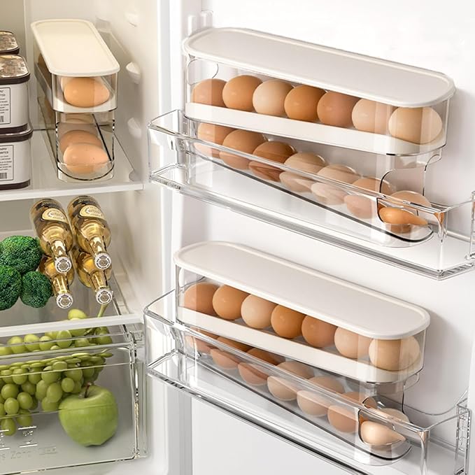 2pcs Auto Rolling Egg Holder for Fridge, Egg Dispenser/Organizer/Storage/Container with Lid for Refrigerator, Sturdy and Durable Space-Saving Egg Tray for 12 Large Eggs - Image 7