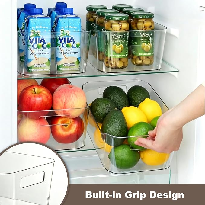 Hudgan 12 Pack Pantry Storage Bins for Kitchen Cabinet, Clear Plastic Organizer Bins for Bathroom, Pantry Organizer Containers for Home Edit, Drawer, Under Sink, Fridge - Image 3