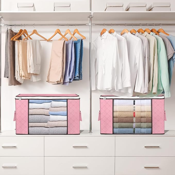 90L Large Storage Bags, 8 Pack Clothes Storage Bins Closet Organizers | Foldable Storage Containers, with Reinforced Handle, for Clothing, Blanket, Comforters, Bed Sheets, Pillows and Toys,Pink - Image 7