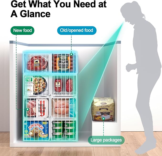 Freezer Organizer Bins, 6 Pack Big Baskets for 5/ 7 Cu.FT Deep Freezer | Stackable Chest Freezer Organizer Bins, Foldable Baskets with Handles, White Storage Container Baskets for Sort Frozen Meats - Image 5