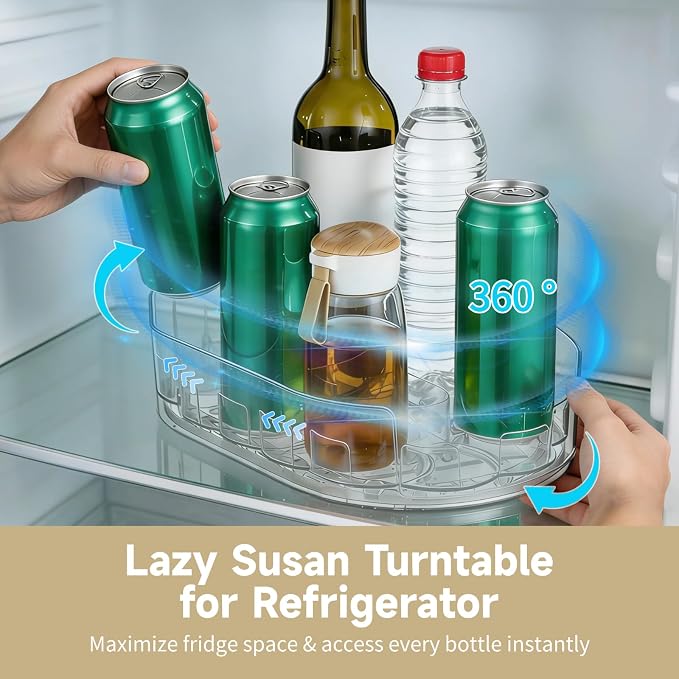 2 Pcs Lazy Susan Turntable for Refrigerator, 360° Rotating Clear Refrigerator Organizers and Storage, 3.5 x 8.5 in Oval Condiment Organizer Rack, Ideal for Countertop, Cabinet, Pantry & Dining Table - Image 4