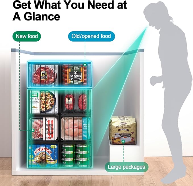 Freezer Organizer Bins, 6 Pack Big Baskets for 5/ 7 Cu.FT Deep Freezer | Stackable Chest Freezer Organizer Bins, Foldable Baskets with Handles, Black Storage Container Baskets for Sort Frozen Meats - Image 5