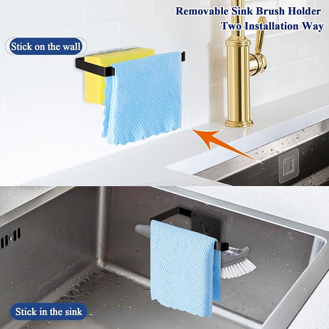 GAViA Sponge Holder for Kitchen Sink, Removable Stainless Steel Sink Caddy | Black Sponge Holder, Rustproof Brush Holder,Self-Draining Sink Organizer Rack,Inside Sink, Wall-Mounted, No Drilling - Image 6