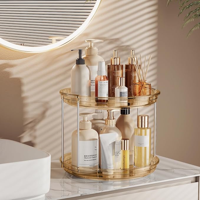 LAMU 2 Tier Lazy Susan Turntable Organizer 9.25'' Rotating Spice Rack Organization for Cabinet, Kitchen, Pantry, Countertop, Bathroom, Vanity, Medicine Cabinet Organizer, Amber - Image 5