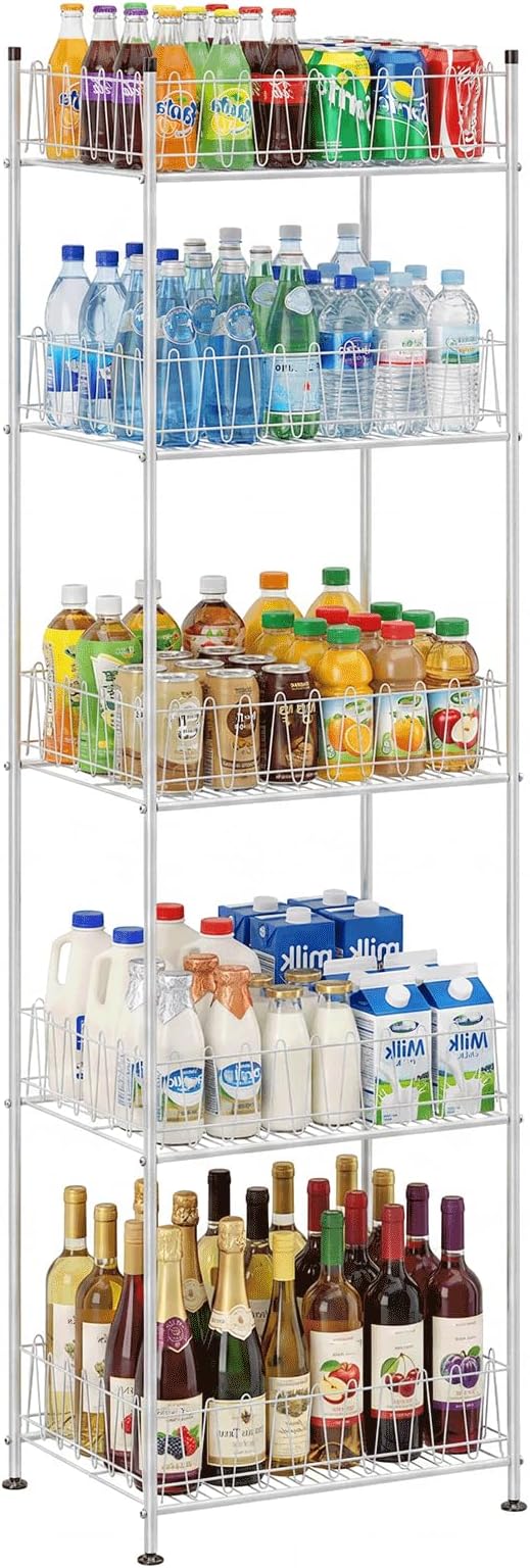 Water Bottle Organizer 5 Tier Water Bottle Storage Rack Beverage Organizer for Pantry, Metal Bottled Water Drink Holder, Large Capacity Soda Can Organizer for Kitchen Party by Makelifemoreconvenient