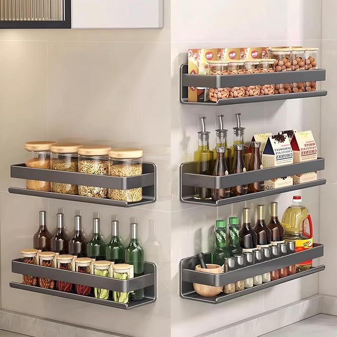 Adhesive Wall Mount Spice Rack Organizer, No-Drill Carbon Steel Spice Storage Shelf for Kitchen Cabinet, RV Camper, and Bathroom Counter, Multi-Purpose Wall Shelf for Seasonings, and bathroom supplies - Image 3