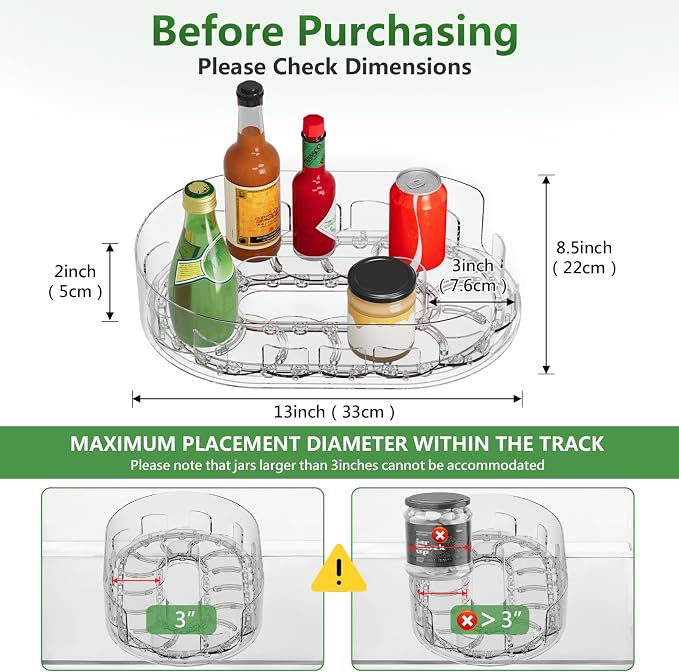 Lazy Susan Organizer for Refrigerator, 13" x 8.5" Clear Rectangular Fridge Organizer Turntable for Condiments, Spice Racks Organizer for Cabinet, Pantry & Kitchen Countertop(2 Piece) - Image 2