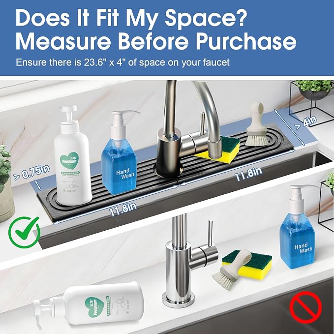 24 Inch Kitchen Sink Splash Guard, Sink Splash Guard Behind Faucet, Silicone Faucet Handle Drip Catcher Tray Mat for Kitchen, Bathroom Counter, Dark Gray, 23.6" x 4" - Image 4