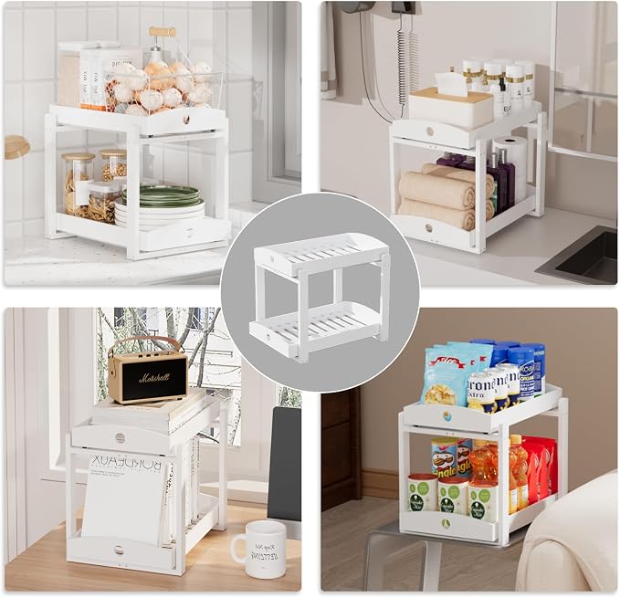 2 Pack Bamboo Under Sink Organizer, 2-Tier Pull-Out Drawers, Kitchen & Bath | Pull-out drawers keep cleaners and tall bottles visible, organized and easy to reach in kitchen or bathroom cabinets - Image 6
