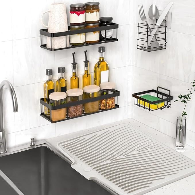 TIKNIK Silicone Dish Drying Mat for Kitchen Counter, Cream-1pcs, 16" x 12" | Heat Resistant & Non-Slip Dish Drain Pad with Built-In Drain, Dishwasher Safe, Quick-Dry, Hangable & Roll-Up for Storage - Image 6