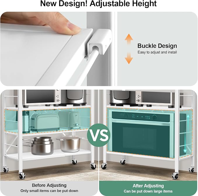 Himix 5-Tier Foldable Storage Shelves with Wheels Expandable Kitchen White | Folding shelving units, Metal collapsible organization, Changeable into 2 shelf units, Garage, Adjustable, Holds 2400 Ibs - Image 4