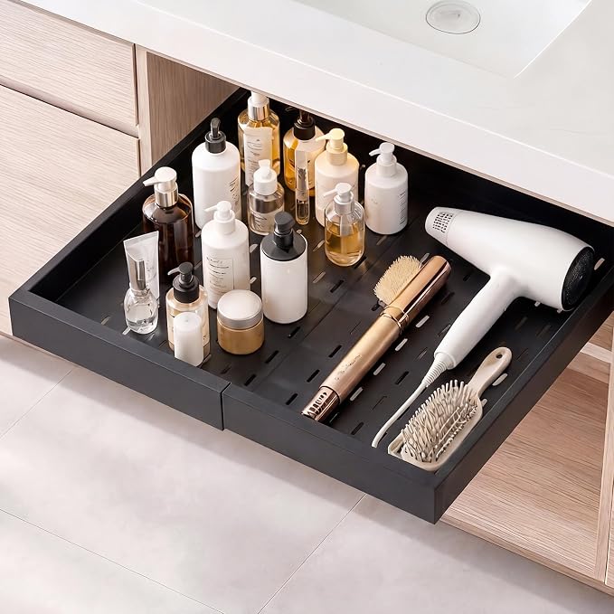 VEVOR Pull Out Cabinet Organizer, 4 Pack Expandable Width (12.2"-18.9"), 20.47" Deep Pull Out Drawers for Cabinets, Sliding Drawer for Kitchen Pantry Cabinet Organizer with Nano Adhesive Strips, Black - Image 8