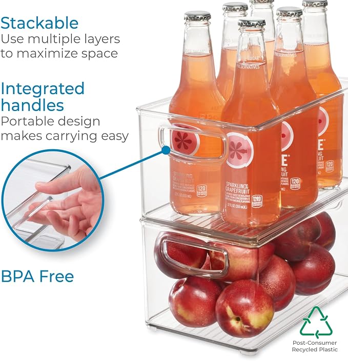 InterDesign iDesign Plastic Fridge and Freezer Organizer Bin with Integrated Handles – 10” x 5” x 6”, Clear (Pack of 4) - Image 4