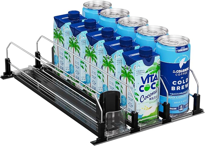 Puricon Drink Organizer for Fridge, Soda Can Organizer -3 Rows, Black | Self-Pushing Spring-Loaded Drink Dispenser for Refrigerator, Holds Soda, Beer & Water Bottles Neatly in Rows by Puricon