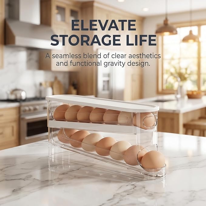 Auto-Rolling Egg Dispenser with Lid, Transparent, 1 Pack | Fridge Egg Organizer, Side-Door Slide Design, Stackable & Space-Saving, Easy Access, Holds 14–16 vs. Standard 12 - Image 3