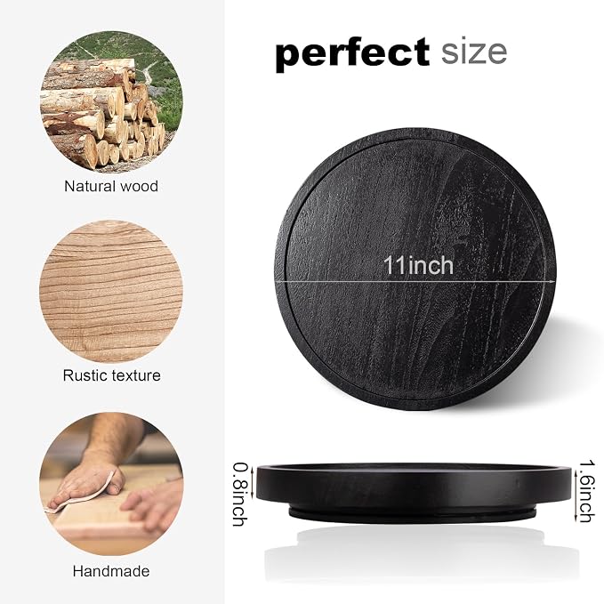 Wood Lazy Susan Turntable Kitchen Decor Round Table Tray, 11" Black | Waterpoof, Easy clean, Non-slip, Rotating Wooden Decorative Pantry Table Tray for Seasoning, spice, snack - Image 4