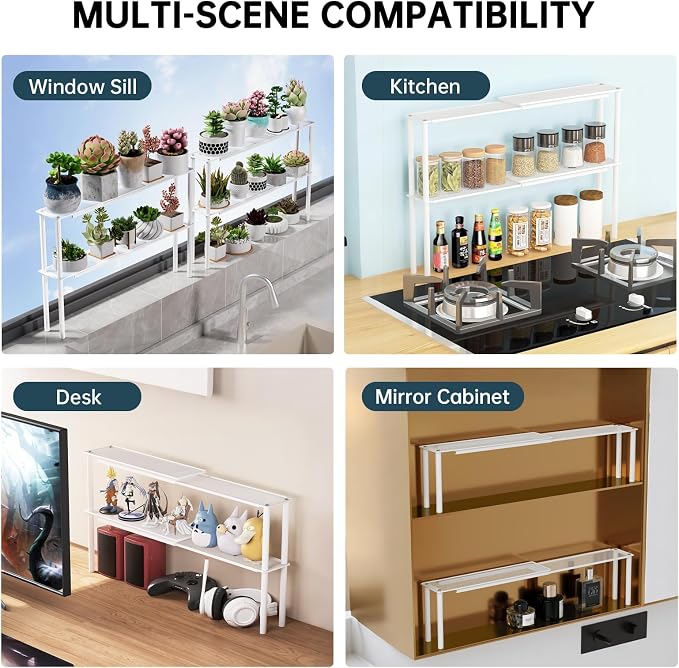 Expandable Mesh Shelf Organizer for Over-Sink Storage, Kitchen Counter, Windowsill Plants, Bathroom Vanity, and Office Desk — A Narrow Tall Solution for Tight Spaces - Image 4