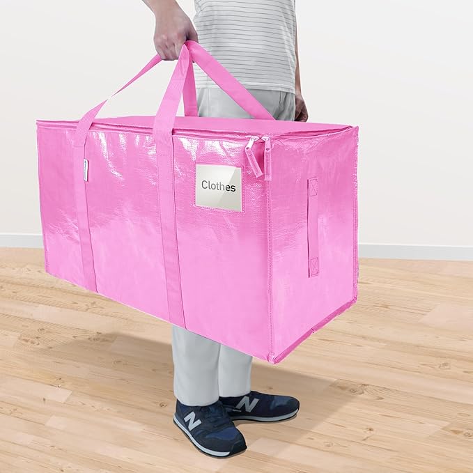 TICONN 4 Pack Extra Large Moving Bags Heavy Duty with Zippers & Carrying Handles, Durable Storage Bags Moving Boxes for Closet Organizers and Storage (4 Pack, Pink) - Image 2