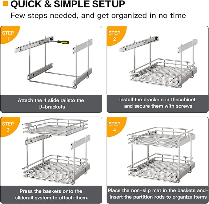 2-Tier Kitchen Cabinet Pull Out Cabinet Organizer,Shelf and Drawer Organizer Slide Out Pantry Storaqe Basket in Multiple Sizes (17" W x 21" D) - Image 8