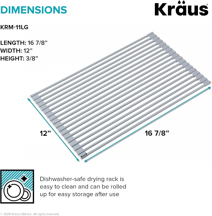 Kraus Multipurpose Workstation Sink Roll-Up Dish Drying Rack, Colander and Trivet in Light Grey, KRM-11LG - Image 5