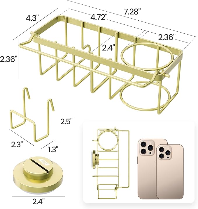 TAILI 4-in-1 Sink Sponge Holder for Kitchen with Strong Suction Cup-Gold | Removable Sink Caddy with Suction Cup, Rustproof 304 Stainless Steel Multi-compartment Sink Organizer for Sponge, Brushes - Image 3
