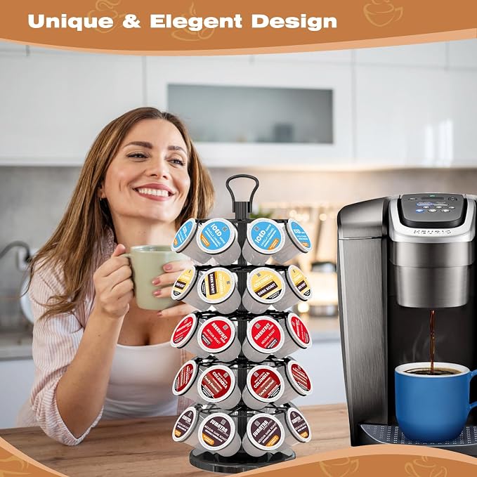 K Cup Holder 40 Pods Capacity, Coffee Pods Holder Storage Organizer Stand | K Cup Carousel, 360°Rotating K Cup Organizer, Easy-Grip Top Handle,Space-Saving for Countertop, K Cups Holder Easy Assembly - Image 7