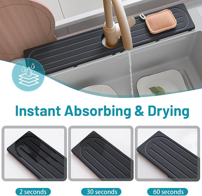 Stone Faucet Mat for Kitchen Sink with Raised Feet, Sink Mat for Kitchen Faucet, Water Absorbent Diatomite Stones Sinks Tray, Sink Splash Guard & Protectors, Stone Drying Tray for Bathroom Counter - Image 5