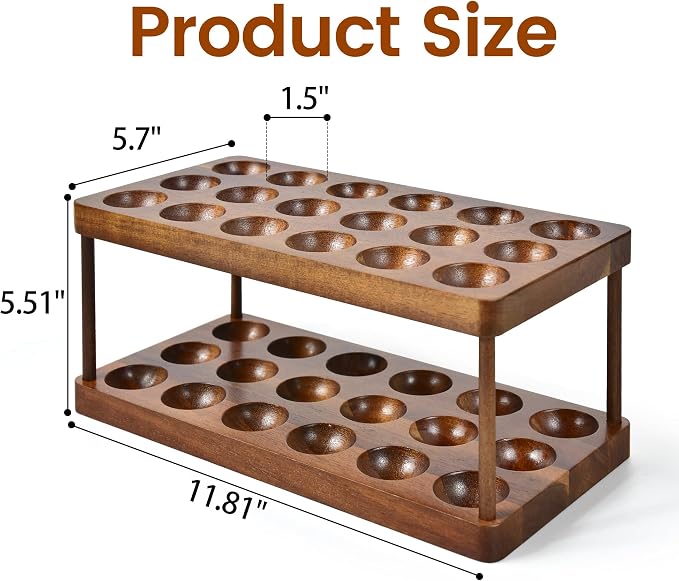 Sishynio 2 Tier Acacia Wood Egg Holder Countertop, 36 Egg Storage Rack | Double Layer Farmhouse Kitchen Egg Tray Organizer; Fresh Egg Storage Rack Basket for Countertop, Fridge, Cabinets and Pantry - Image 5