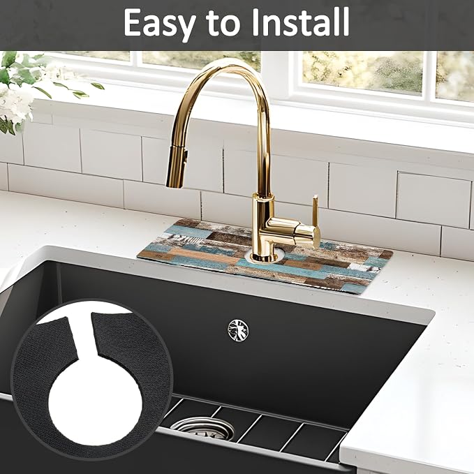 2PCS 15" X 5.5" Kitchen Sink Splash Guard Faucet Mat Wood Grain Super Absorbent Fast Drying Faucet Guard & Draining Mat Sink Splash Guard Behind Faucet for Kitchen, Bathroom - Image 5