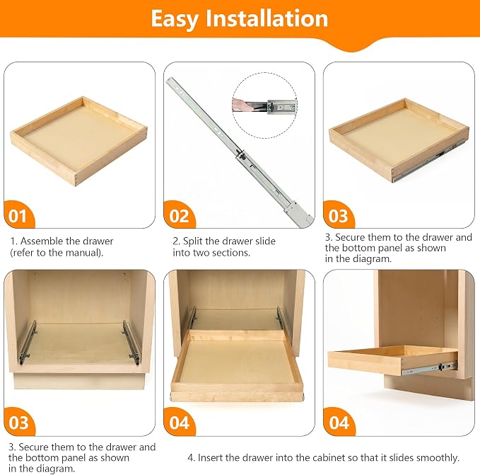 Pull Out Cabinet Organizer, 11" W x 21" D | Soft Close Pull Out Drawers for Cabinets with Heavy Duty Slides, Wood Slide Out Drawers for Kitchen Cabinets - Image 7
